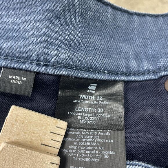 G-Star RAW 3301 Slim Jeans Mens 32x30 Blue Distressed Repair Italian Fabric - Picture 9 of 15